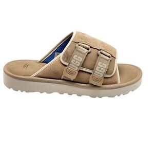 UGG Maxi Slide Sandal Shoes Mens Size 12 Beige Suede Double Strap Comfort Casual